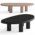 Modern Sofa Coffee Table Set With Brown Round And Black Oval Tables Cylindrical Legs