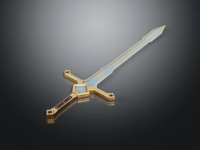 Ornate Long Sword With Gold Hilt Blue Accents And Shiny Metallic Design 3d model