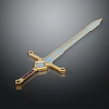 Ornate Long Sword With Gold Hilt Blue Accents And Shiny Metallic Design