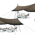 Outdoor Camping Tents Setup With Tables Chairs And Gear For Adventure