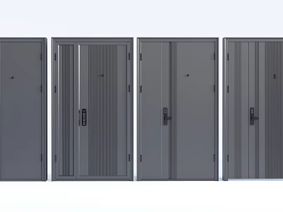 Modern Security Doors With Various Panel Designs And Secure Lock Systems 3d model