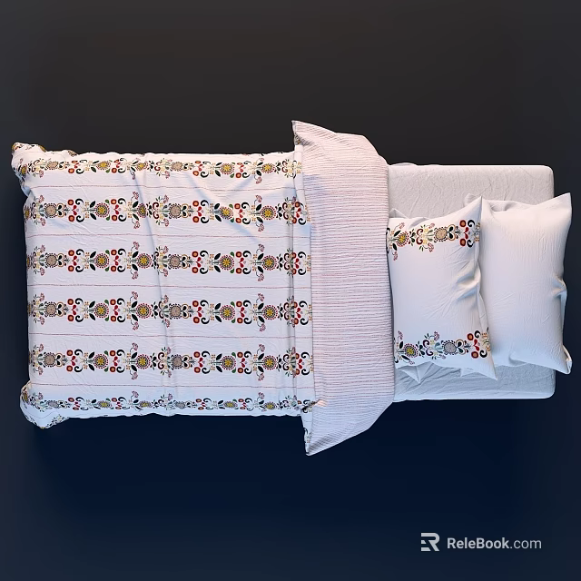 Stylish Single Bed With Colorful Floral Quilt And Soft Decorative Pillows 3d model 