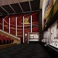 Cinema Interior With Red Seats Staircase Decorated Walls Lighting And Screen