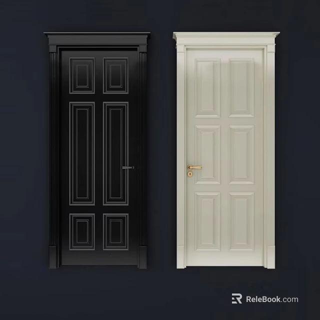 Black and White Hinged Doors With Classic Panel Design For Interior Spaces 3d model