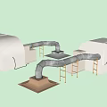 Industrial Processing Equipment With Metal Pipes And Steel Support Structures