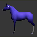 Shiny Blue Horse 3D Model With Reflective Surface Standing On Gray Background