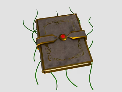 Vintage Book With Golden Decorative Patterns Red Gemstone Clasp And Green Vines 3d model