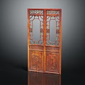 Traditional Chinese Carved Wooden Door With Intricate Lattice Work And Double Panel Design