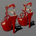 Elegant Red Women's High Heels with Strappy Design Platform and Metallic Studs