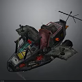 Retro Futuristic Mechanical Vehicle With Red Seat Antenna Metal Parts And Warning Labels