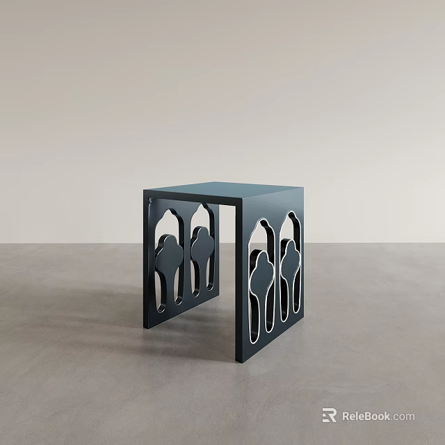 Modern Minimalist Side Table With Geometric Cutout Design And Sturdy Metal Frame For Living Room 3d model 