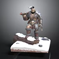 3D Armored Man Figure Holding Axe Standing On Snow Covered Base