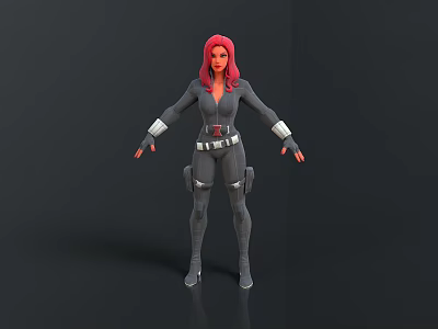 Woman With Red Hair Wearing Black Tight Suit White Belt And Gloves On Dark Background 3d model