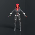 Woman With Red Hair Wearing Black Tight Suit White Belt And Gloves On Dark Background