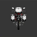 Red and Gray Adventure Touring Motorcycle With White Side Rear Storage Cases And Black Tires