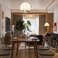 Cozy Living and Dining Area Interior With Pendant Light Sofa Dining Table And Plant