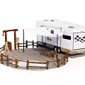 White Recreational Vehicle With Wooden Fence Swing And Picnic Area Setup
