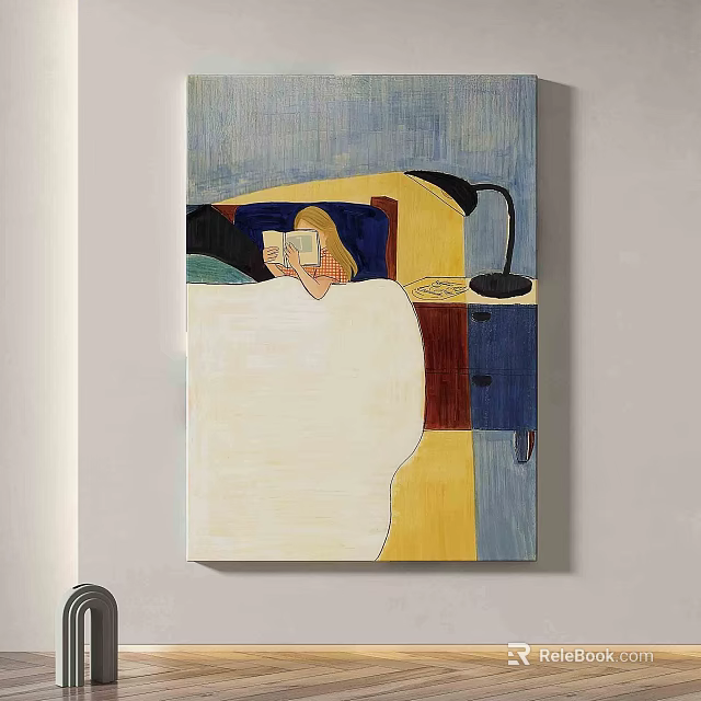 Abstract Painting With Blue Yellow White Colors And Geometric Shapes For Modern Interior Wall Art 3d model 