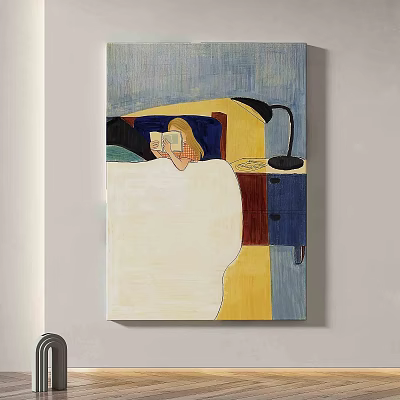 Abstract Painting With Blue Yellow White Colors And Geometric Shapes For Modern Interior Wall Art 3d model