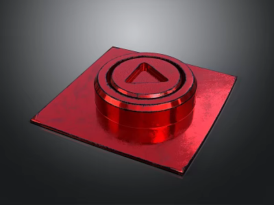 Red Metallic Equipment Component With Square Base Circular Top And Triangular Symbol 3d model