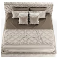 Modern Double Bed with Diamond Tufted Headboard Multiple Pillows and Plush Comforter 3d model