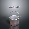 Practical Silver Household Bucket With Handle And Red Lid Detail