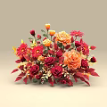 Vibrant Flower Vase Arrangement with Red Orange Yellow Blooms and Green Leaves