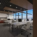 Modern Public Office Space With Large Green Plants Wooden Partitions And Meeting Table