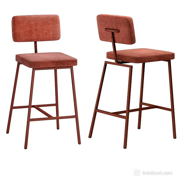 Brown Upholstered Bar Stools With Metal Frames In Modern Minimalist Style 3d model