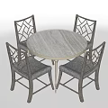 Modern Dining Table Set with Round Marble Top and Four Chairs Gray Cushioned Geometric Backrest 3d model