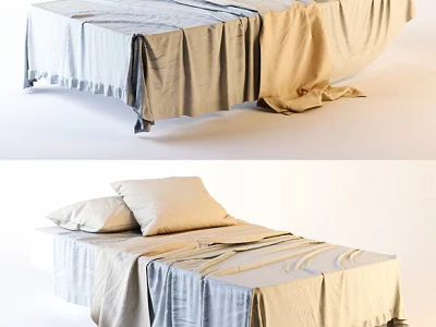 Modern Double Bed With Neutral Linen Sheets Matching Pillows And Minimalist Design 3d model