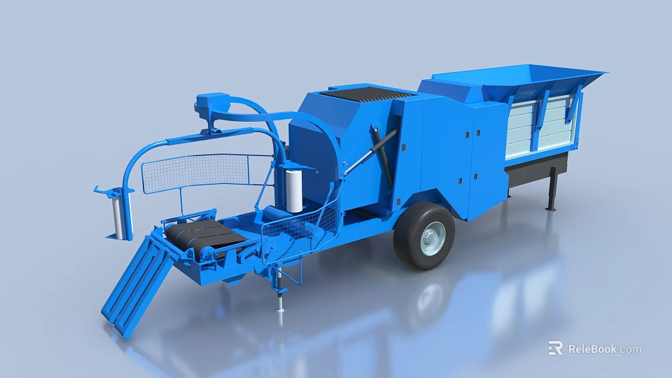 Blue Heavy Duty Industrial Equipment With Trailer Design Mechanical Wheels And Platform 3d model 