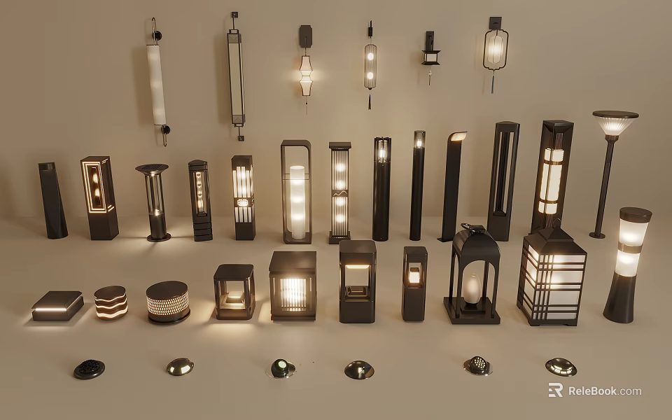 Various Styles of Lit Outdoor Lights for Garden and Patio Decoration 3d model 