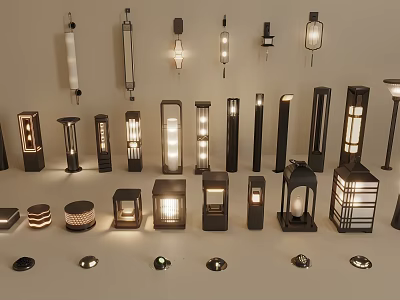 Various Styles of Lit Outdoor Lights for Garden and Patio Decoration 3d model