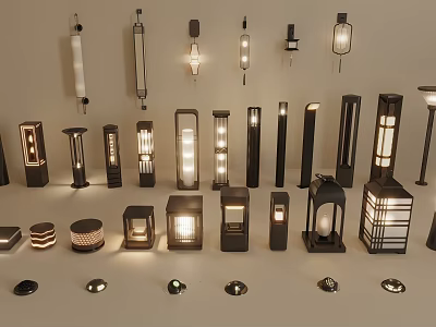 Various Styles of Lit Outdoor Lights for Garden and Patio Decoration 3d model