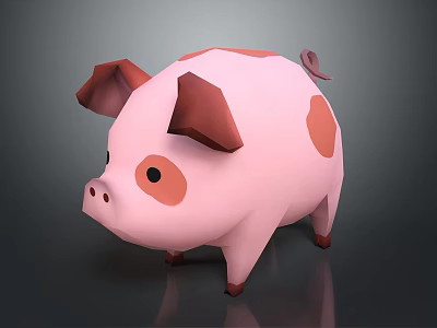 Stylized Pink Cartoon Pig Character With Brown Spots And Round Ears 3d model