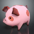 Stylized Pink Cartoon Pig Character With Brown Spots And Round Ears
