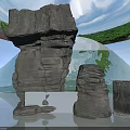 Stacked Stone and Wood Rock Structures with Textured Surfaces in Different Sizes 3d model
