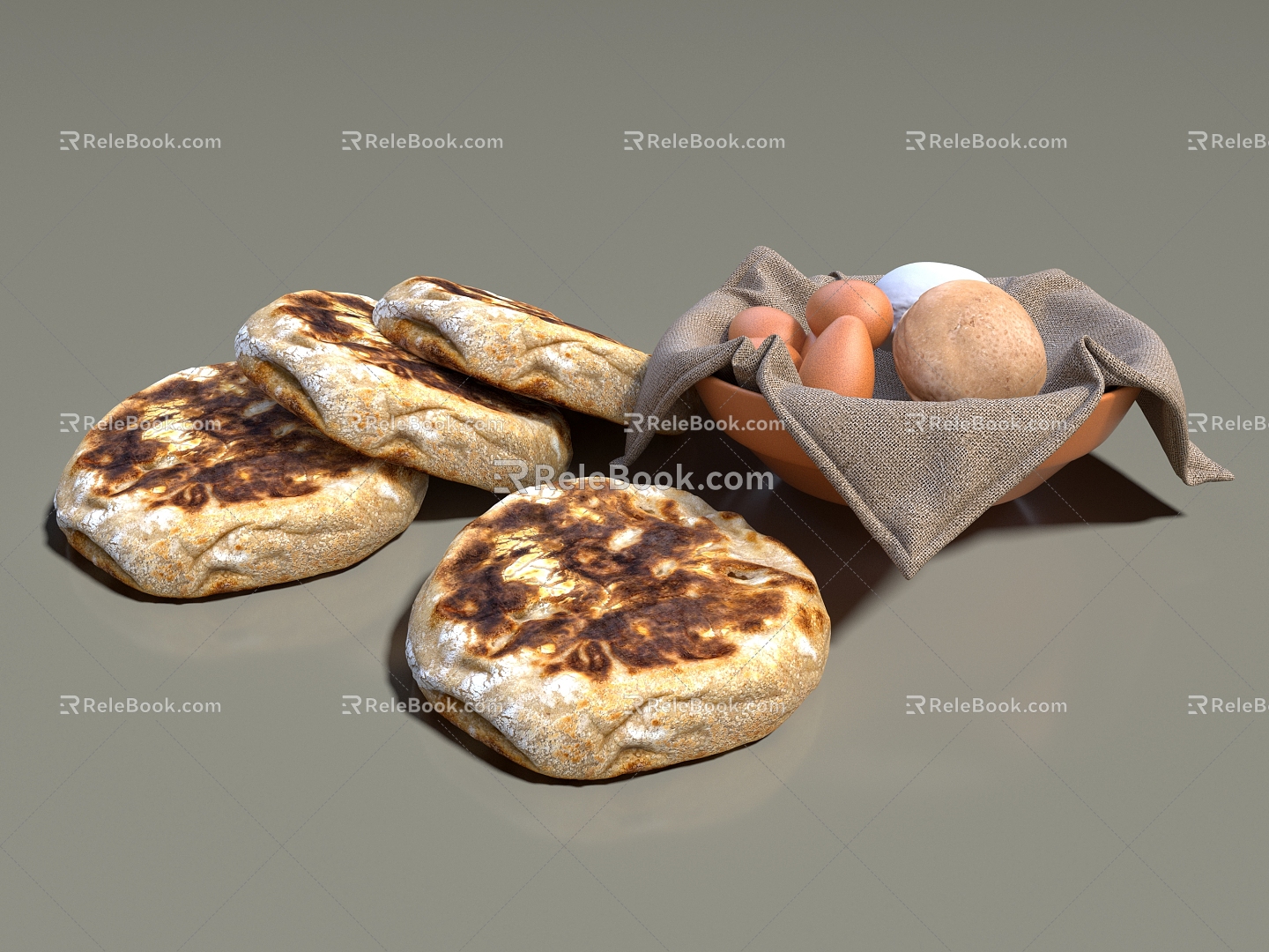 Bakery Cake Pancake Egg Bread Casserole Gauze Pancake Pasta Breakfast Food 3d model