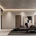 Modern Living Room Interior With TV Wall White Cabinets Fireplace Open Shelves And Decorative Items