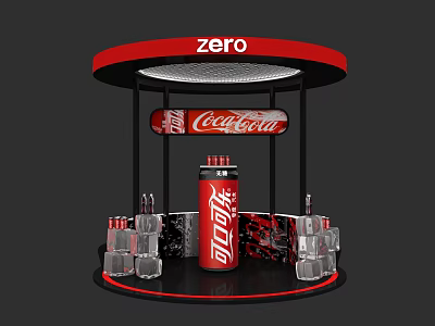 Coca Cola Zero Display Stand With Bottles And Ice Cubes Retail Setup 3d model
