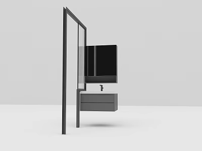 Modern Minimalist Washbasin Design With Black Frame Mirror And Drawer Cabinet 3d model