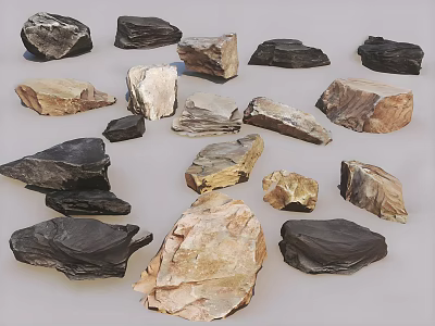 Natural Rockery Stones In Various Shapes And Colors For Outdoor Landscape Design 3d model