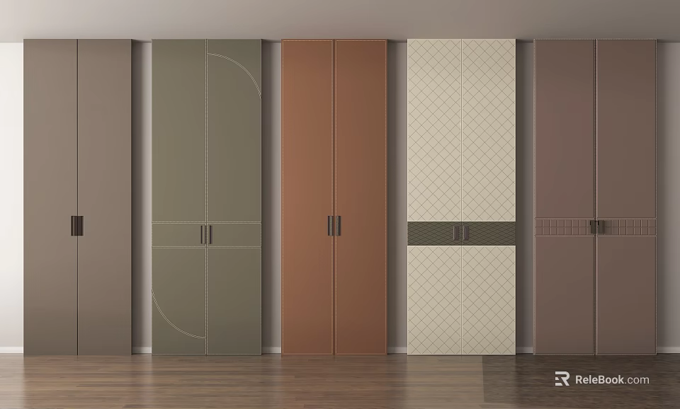 Modern Wardrobe Doors with Various Colors and Geometric Design Panels in Interior Showcase 3d model 