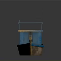 Traditional Wooden Boat With Blue Roof Small Cabin Red Flag And Yellow Trim