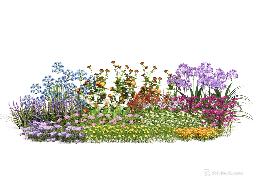 Colorful Garden Flowers And Plants With Various Species And Vibrant Blooms 3d model 