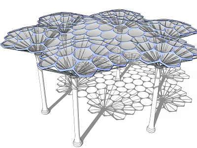 Modern Pergola With Fan Shaped Canopies And Geometric Supporting Columns 3d model