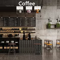 Modern Milk Tea Shop Interior With Open Counter Menu Board Hanging Lighting And Plant Decorations