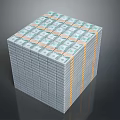 Ornamental Decoration Set with Stacked Dollar Bills in Cube Shape Bound by Yellow Tape