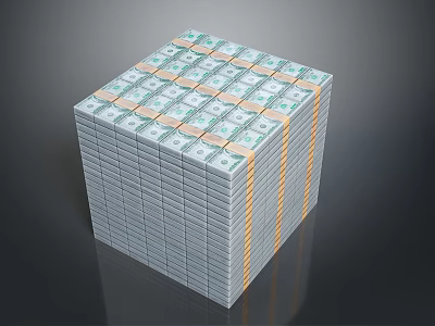 Ornamental Decoration Set with Stacked Dollar Bills in Cube Shape Bound by Yellow Tape 3d model